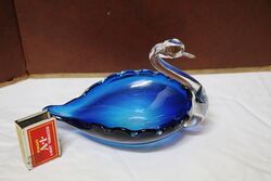Retro Italian Murano Hand Blown Blue Glass Swan Bowl 