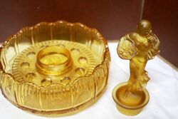 Art Deco 3Piece Amber Glass Lucretia Float Bowl 