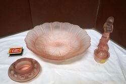 Art Deco 3piece Frosted pink Glass Arabella Float Bowl 