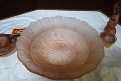 Art Deco 3piece Frosted pink Glass Arabella Float Bowl 