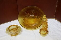 Art Deco Amber Glass Dutch Girl 3Piece Float Bowl 