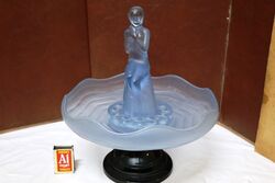 Art Deco Frosted Blue Glass Stump Lady Float Bowl 