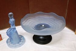 Art Deco Frosted Blue Glass Stump Lady Float Bowl 