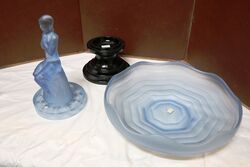 Art Deco Frosted Blue Glass Stump Lady Float Bowl 