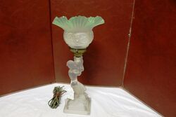 Art Deco Frosted Figure Table Lamp with Shade 