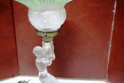 Art Deco Frosted Figure Table Lamp with Shade 