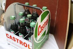 A Castrol Z Motor Oil 9 Bottle Crate with 4 Enamel Signs Attached 