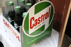 A Castrol Z Motor Oil 9 Bottle Crate with 4 Enamel Signs Attached 