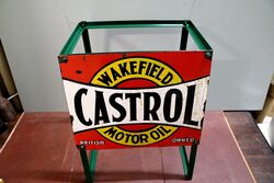 Vintage Castrol Embossed 6 Bottle Rack with Tin Tops