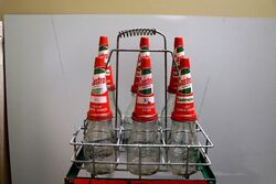 Vintage Castrol Embossed 6 Bottle Rack with Tin Tops