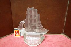 Art Deco Frosted Glass Ship Figure for Float Bowl Centre