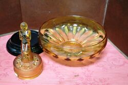 Art Deco 3 Piece Amber Glass Stump Lady Float Bowl 