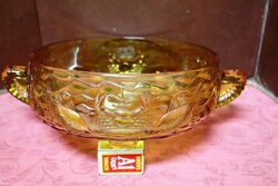 Art Deco Amber Glass Embossed Fish and Crab Bowl 