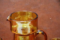 Art Deco Amber Glass Jug with 5 Matching Tumblers