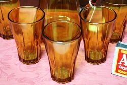 Art Deco Amber Glass Jug with 5 Matching Tumblers