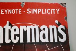 Vintage Watermanand39s Ideal Fountain Pen Enamel Adv Sign 