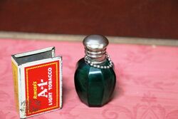 Antique Small Green Glass Scent Bottle Plated Top 