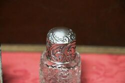 Antiques Small Birmingham Silver Top Cut Glass Scent Bottle 