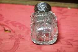 Antiques Small Birmingham Silver Top Cut Glass Scent Bottle 