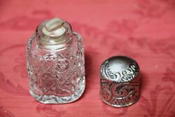 Antiques Small Birmingham Silver Top Cut Glass Scent Bottle 