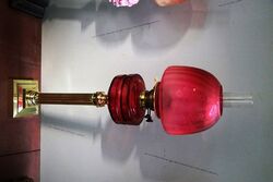 Victorian Oil Lamp Ruby Font and Ruby Etched Shade 