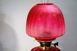 Victorian Oil Lamp Ruby Font and Ruby Etched Shade 