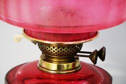Victorian Oil Lamp Ruby Font and Ruby Etched Shade 