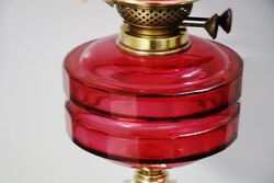 Victorian Oil Lamp Ruby Font and Ruby Etched Shade 
