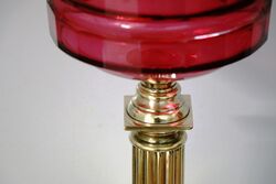 Victorian Oil Lamp Ruby Font and Ruby Etched Shade 