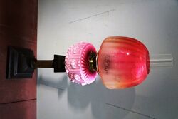 Victorian Oil Lamp Pink Milk Glass Font With Ruby Shade 
