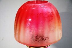 Victorian Oil Lamp Pink Milk Glass Font With Ruby Shade 