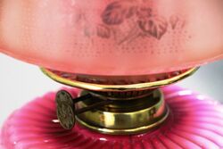 Victorian Oil Lamp Pink Milk Glass Font With Ruby Shade 