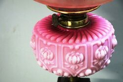 Victorian Oil Lamp Pink Milk Glass Font With Ruby Shade 