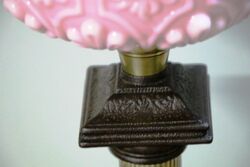 Victorian Oil Lamp Pink Milk Glass Font With Ruby Shade 