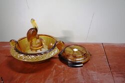 Deco Amber Glass Float Bowl On Cloud Glass Stand C1930 