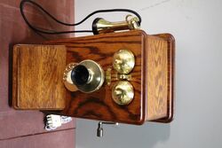 Antique British Ericsson Oak Wall Phone 