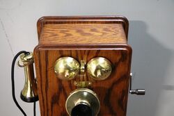 Antique British Ericsson Oak Wall Phone 