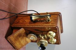 Antique British Ericsson Oak Wall Phone 