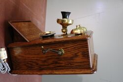 Antique British Ericsson Oak Wall Phone 