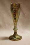 19th Century Bohemian Floral Painted and Gilt White Overlay Glass Vase