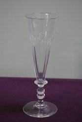 19th Century Funnel Faceted Bowl Double Knop Stem Flute Glass  