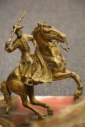 19th Century Gilt + Marble Gaucho Mounted Desk Inkstand C1880