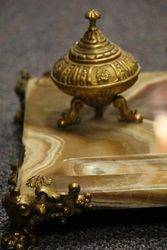 19th Century Gilt + Marble Gaucho Mounted Desk Inkstand C1880