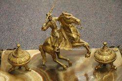 19th Century Gilt + Marble Gaucho Mounted Desk Inkstand C1880