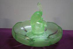 3 Pieces Art Deco Green Uranium Glass Pelican Float Bow