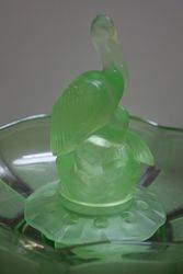 3 Pieces Art Deco Green Uranium Glass Pelican Float Bow