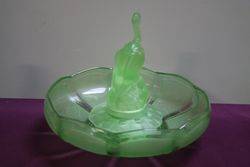 3 Pieces Art Deco Green Uranium Glass Pelican Float Bow