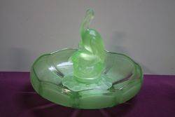 3 Pieces Art Deco Green Uranium Glass Pelican Float Bow