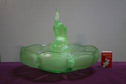 3 Pieces Art Deco Green Uranium Glass Pelican Float Bow