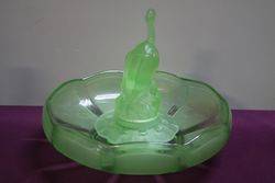 3 Pieces Art Deco Green Uranium Glass Pelican Float Bow